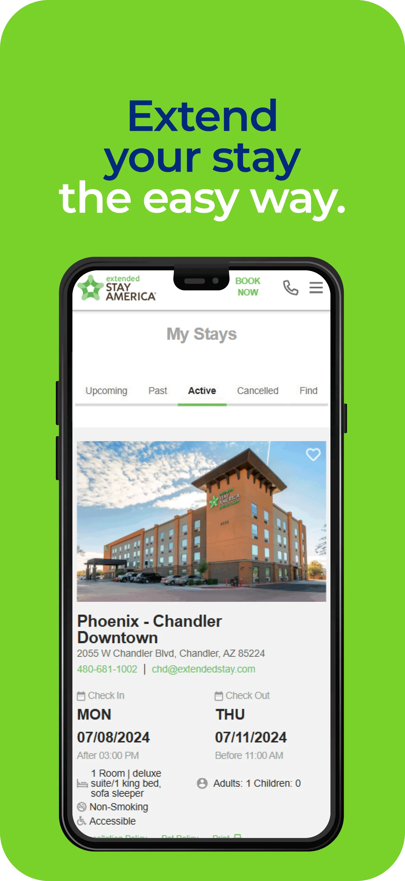 Extended Stay America mobile app preview screen